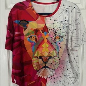 Colorful Geometric Lion Graphic T-Shirt